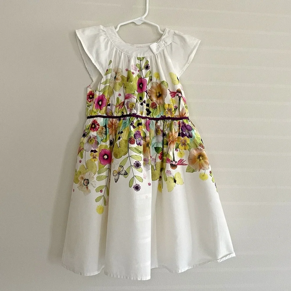 Girls Dresses‎ Set 3 White Floral Lemon Embroidered Ruffle Cap Sleeve Size 6/6x